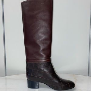 Chanel Brown 13b Quilted Leather Knee High Tall Boots